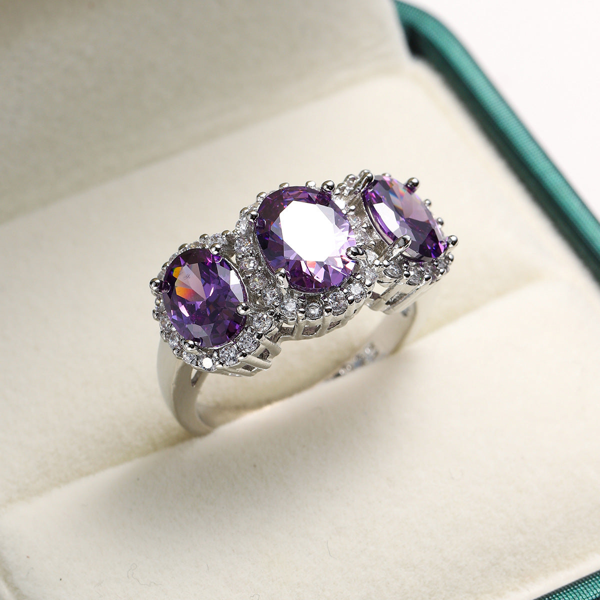 Cute Purple Crystal Stone Charm Ring for Women
