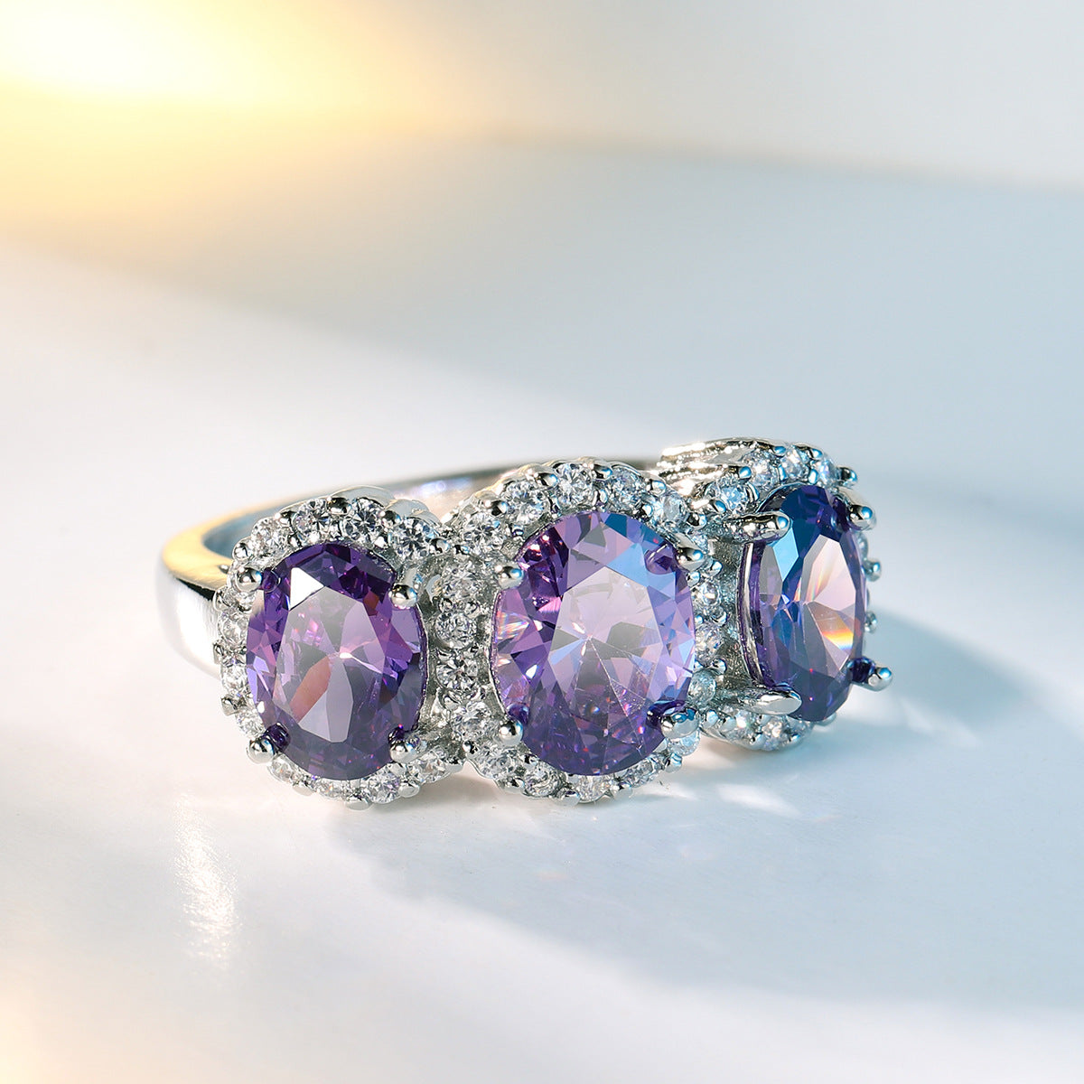 Cute Purple Crystal Stone Charm Ring for Women