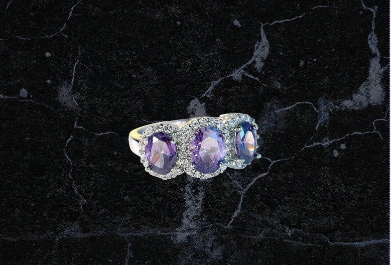 Cute Purple Crystal Stone Charm Ring for Women