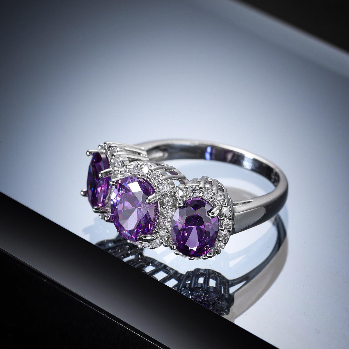 Cute Purple Crystal Stone Charm Ring for Women