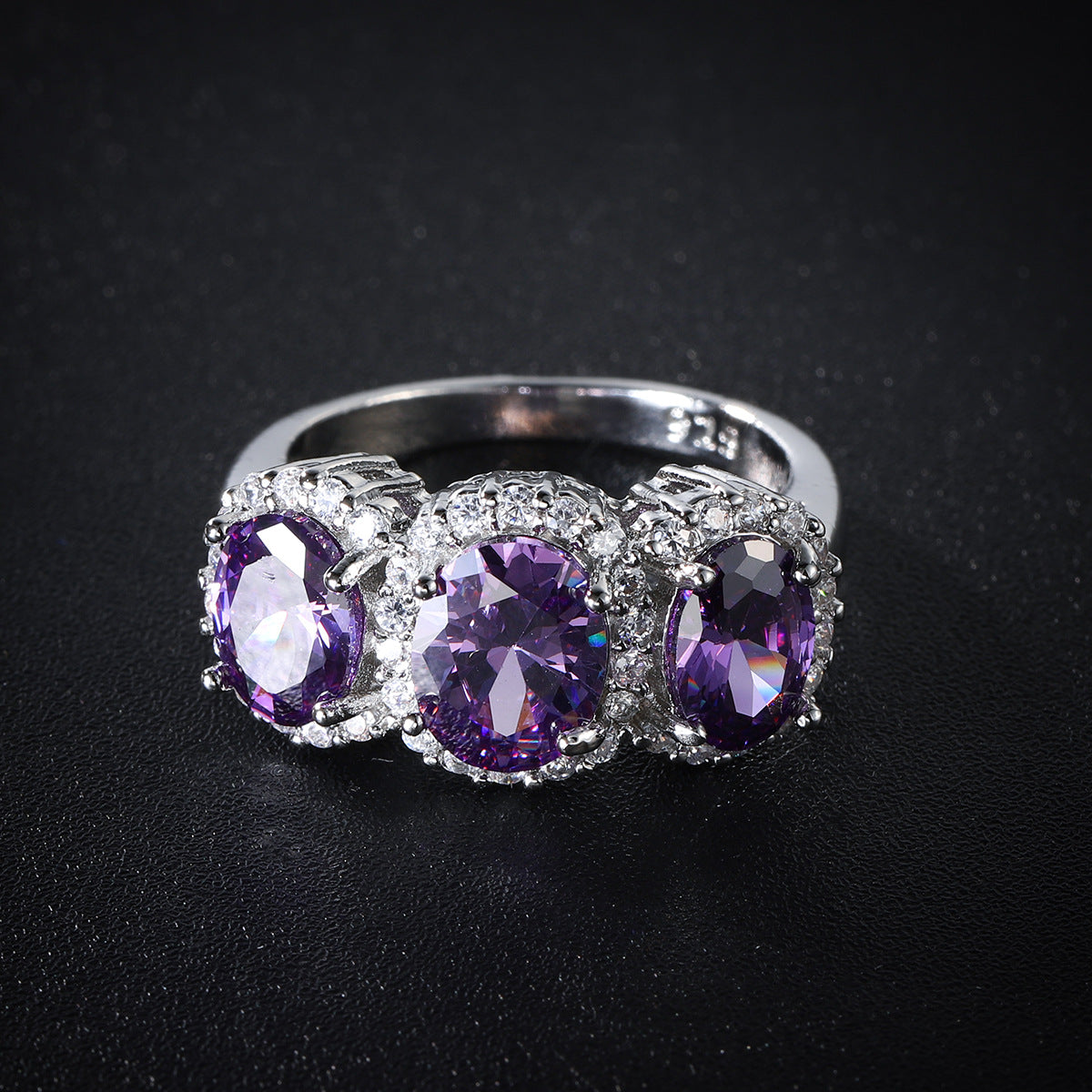 Cute Purple Crystal Stone Charm Ring for Women
