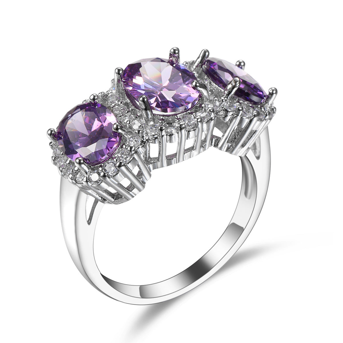 Cute Purple Crystal Stone Charm Ring for Women