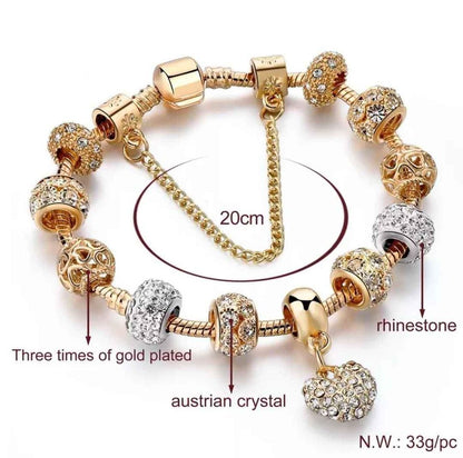 Flower Charm Crystal Bracelet Rhinestone Crystal Flower Heart Charm Copper gold Alloy