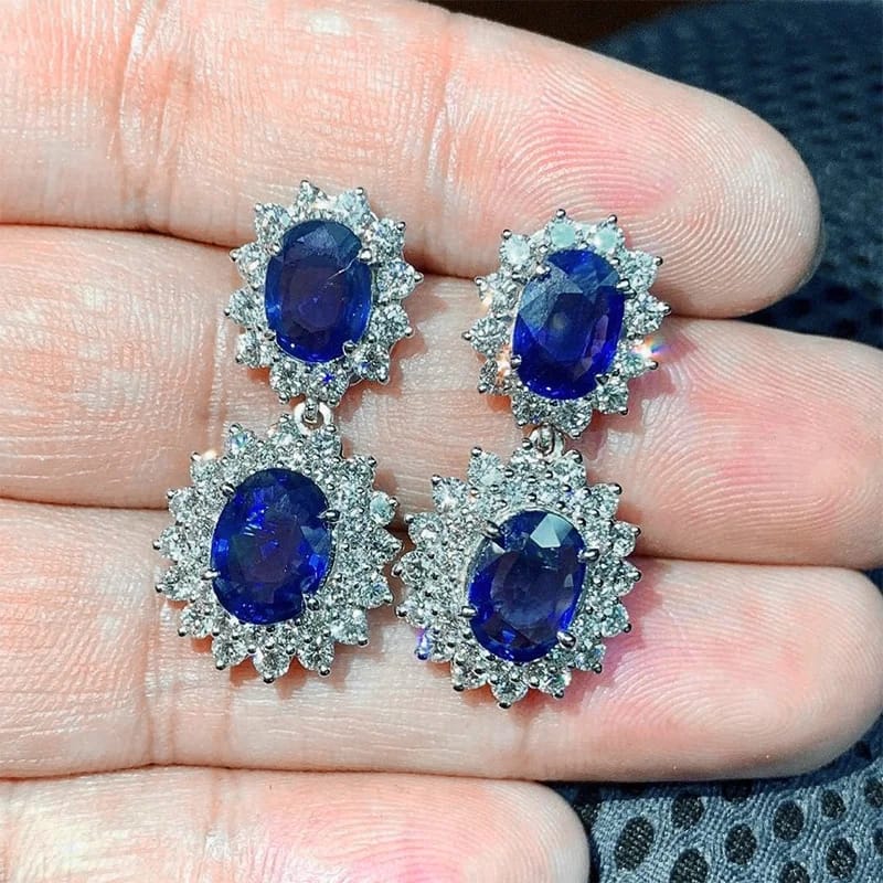 Luxury Blue Cubic Zirconia Dangle design Earrings for Ladies
