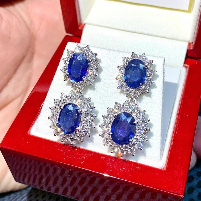 Luxury Blue Cubic Zirconia Dangle design Earrings for  Ladies