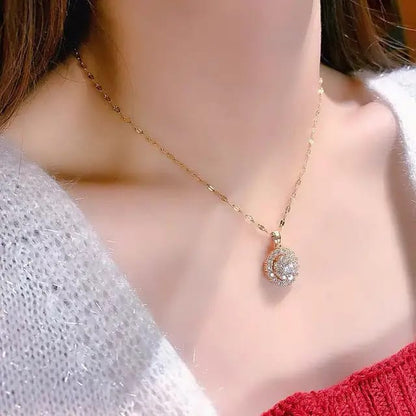 14K Gold Necklace White Rhinestone Pendant for Women