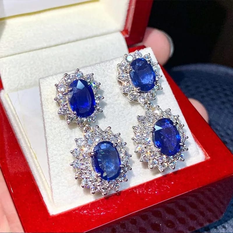Luxury Blue Cubic Zirconia Dangle design Earrings for Ladies