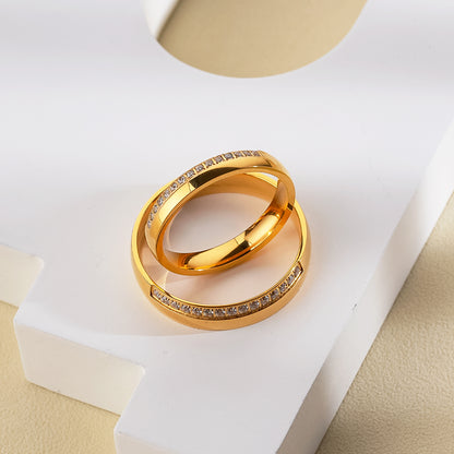 Unique simple handcrafted 18K gold plated Couple wedding Ring Set