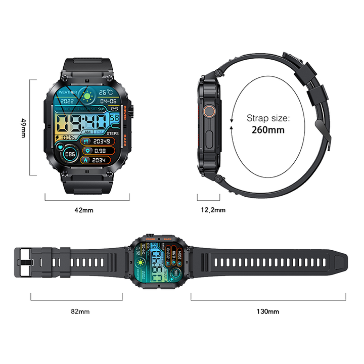 Hot Selling Solid Design Smart Watch For Hardworking men's with Long standby battery 400mAh full touch screen, BT calling Feature