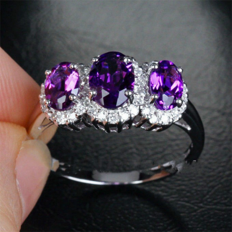 Cute Purple Crystal Stone Charm Ring for Women
