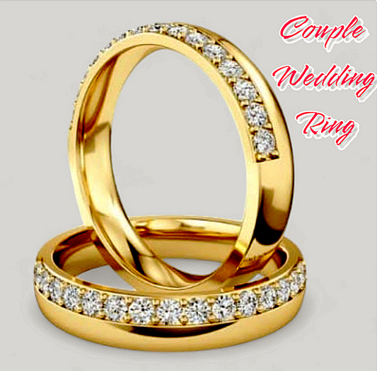 Unique simple handcrafted 18K gold plated Couple wedding Ring Set