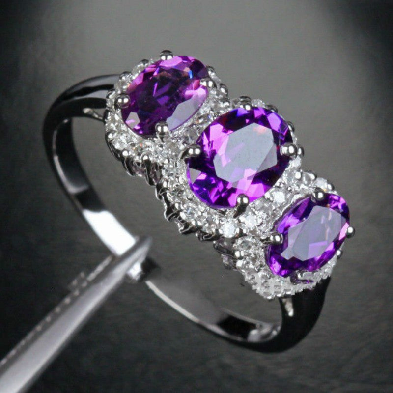 Cute Purple Crystal Stone Charm Ring for Women