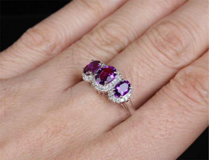 Cute Purple Crystal Stone Charm Ring for Women