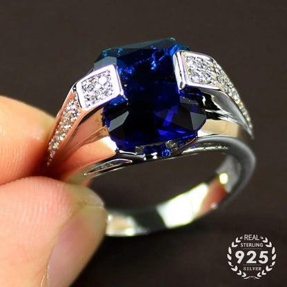 Vintage stainless steel with blue zircon Mens ring