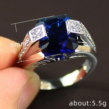 Vintage stainless steel with blue zircon Mens ring