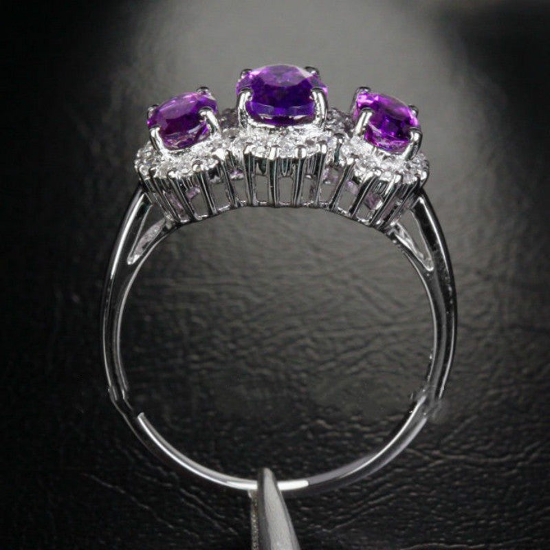Cute Purple Crystal Stone Charm Ring for Women