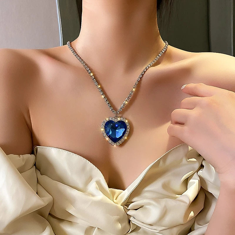 Titanic Heart of Ocean Necklaces for Women in blue colour with heart shape