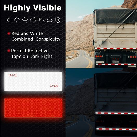 Trailer Reflective Tape Outdoor DOT C2 Tape 2 inch x 160 feet Waterproof White Silver Red Tape