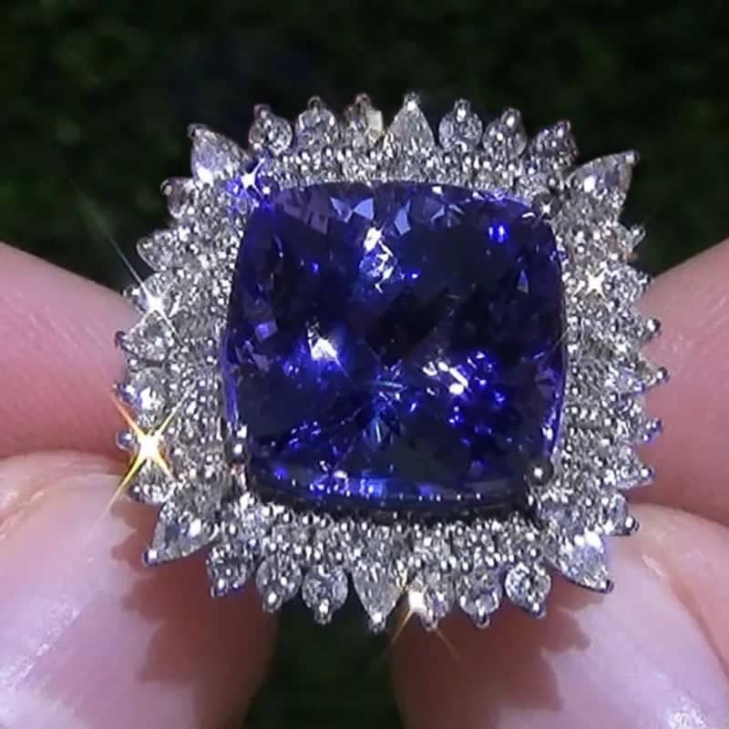 Elegant Huge Natural Tanzanite Silver with blue Sapphire Ring Women Wedding Engagement