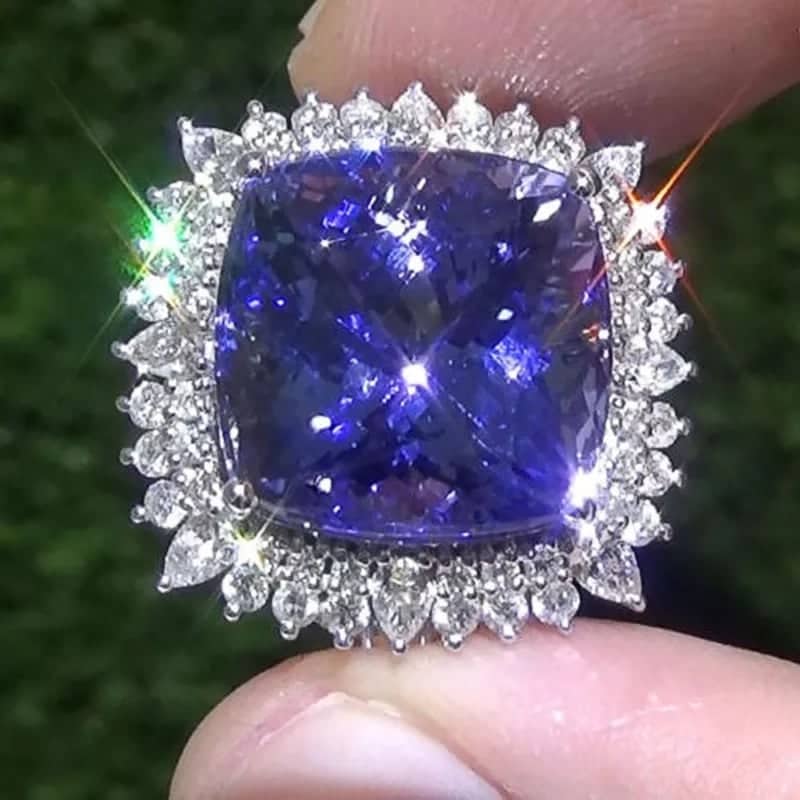 Elegant Huge Natural Tanzanite Silver with blue Sapphire Ring Women Wedding Engagement