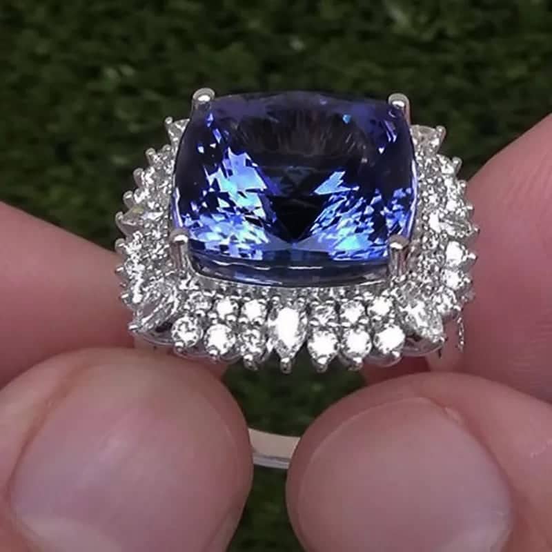 Elegant Huge Natural Tanzanite Silver with blue Sapphire Ring Women Wedding Engagement