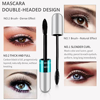 4D Silk Fiber Vegan mascara 2 in 1 waterproof black mascara for thick lengthening eyelashes
