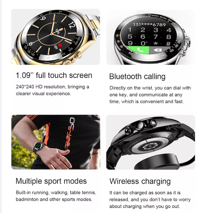 Luxury SK9 full round stainless steel smart watch business looking watch IP68 waterproof
