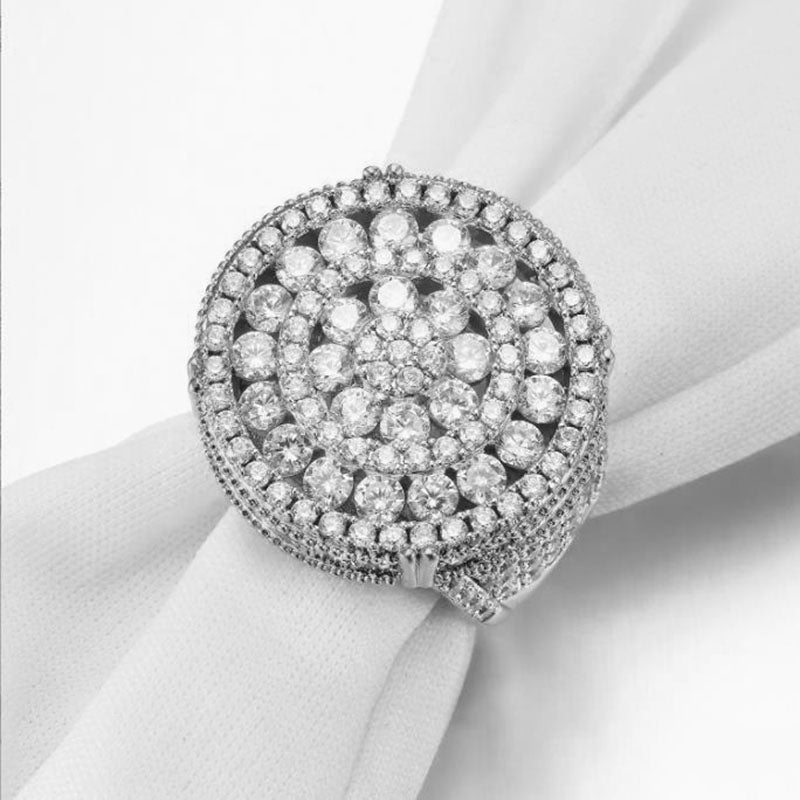 Elegant Hollow Out Round Crystal Ladies Ring Micro Paved Full Bling Iced Out Zircon for Women Men Party Jewelry