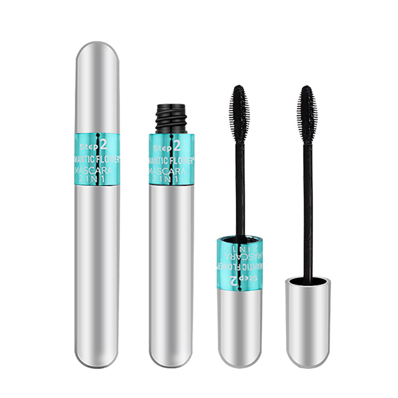 4D Silk Fiber Vegan mascara 2 in 1 waterproof black mascara for thick lengthening eyelashes