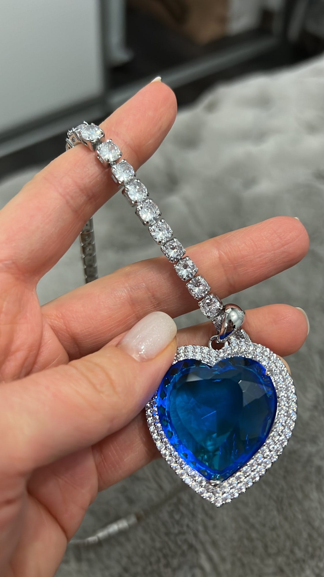 Blue Heart Shape Crystal Zircon of Ocean Necklaces Jewelry Set for Women