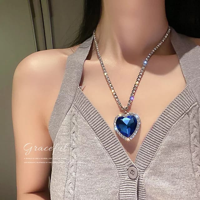 Blue Heart Shape Crystal Zircon of Ocean Necklaces Jewelry Set for Women