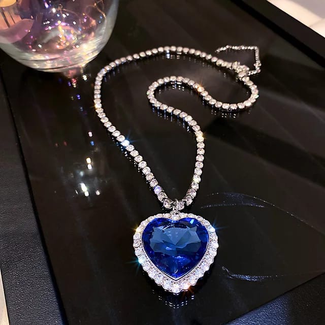 Blue Heart Shape Crystal Zircon of Ocean Necklaces Jewelry Set for Women