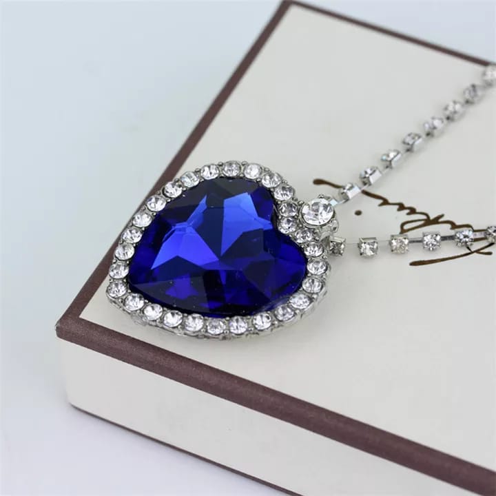 Blue Heart Shape Crystal Zircon of Ocean Necklaces Jewelry Set for Women