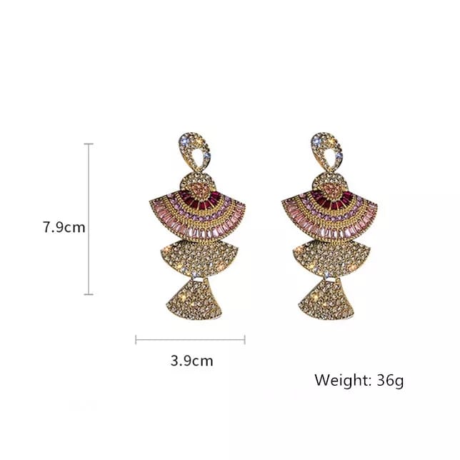 Vintage Style Geometric Drop Earrings for Women in Pink colour with Zircon Crystal Dangle Earrings ,