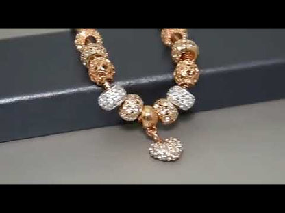 Flower Charm Crystal Bracelet Rhinestone Crystal Flower Heart Charm Copper gold Alloy