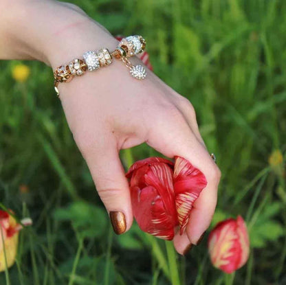 Flower Charm Crystal Bracelet Rhinestone Crystal Flower Heart Charm Copper gold Alloy