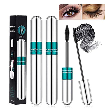 4D Silk Fiber Vegan mascara 2 in 1 waterproof black mascara for thick lengthening eyelashes