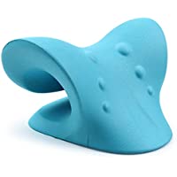 Neck and Shoulder Relaxer, Cervical Traction Device for TMJ Pain Relief and Cervical Spine Alignment, Chiropractic Pillow Neck Stretcher(Blue)