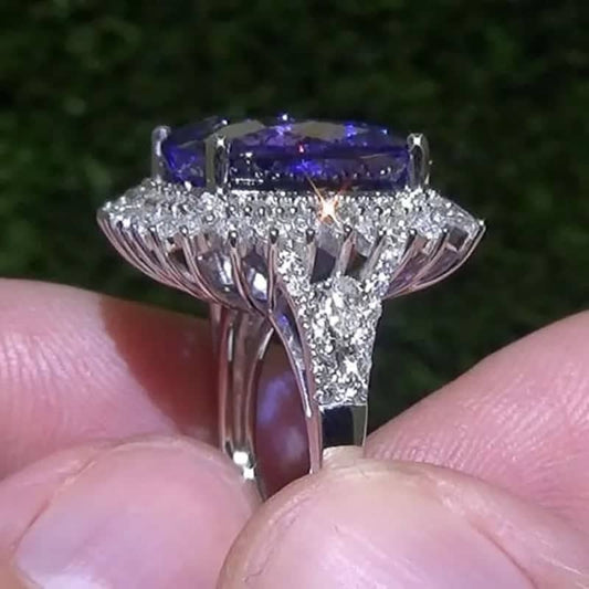 Eleganter riesiger natürlicher Tansanit-Silberring mit blauem Saphir-Ring für Damen, Hochzeit, Verlobung