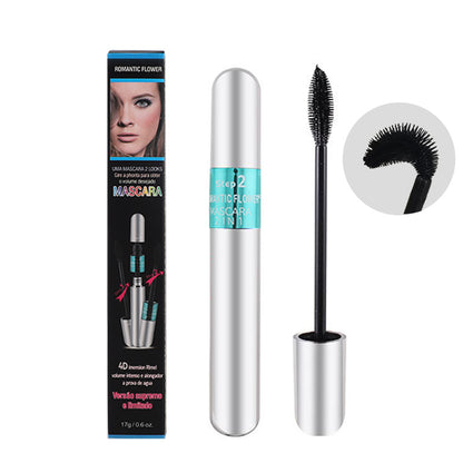 4D Silk Fiber Vegan mascara 2 in 1 waterdigte swart mascara vir dik verlenging van wimpers