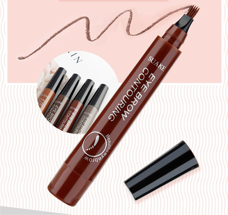 Stylo à encre liquide 3D pour tatouage des sourcils, crayon étanche à 4 fourchettes, couleur noir et marron disponible