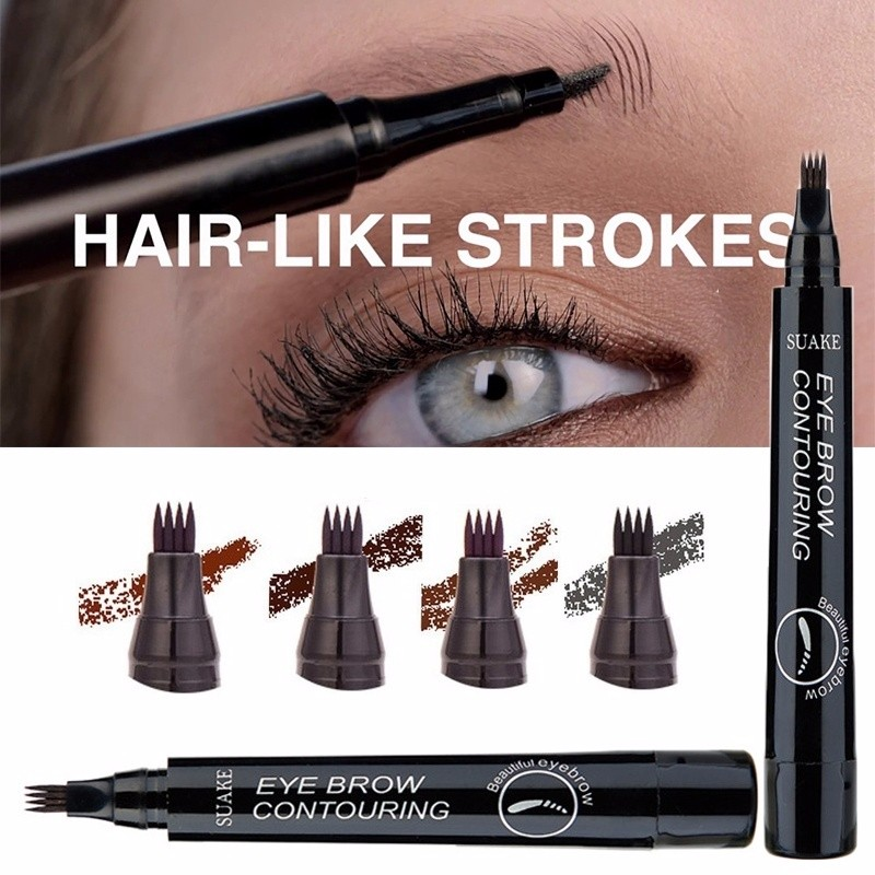 Tattoo Eyebrow 3D liquid Ink Pen waterproof 4 fork pencil eyebrow Black & Brown Color Available