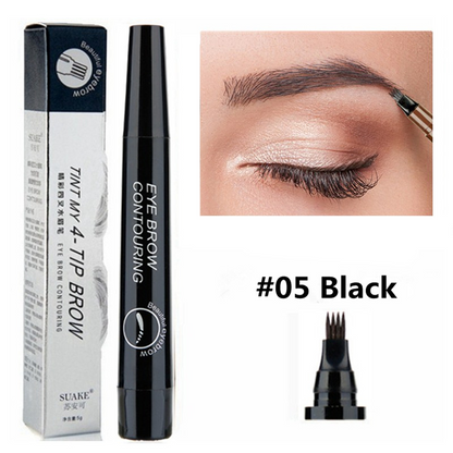 Stylo à encre liquide 3D pour tatouage des sourcils, crayon étanche à 4 fourchettes, couleur noir et marron disponible