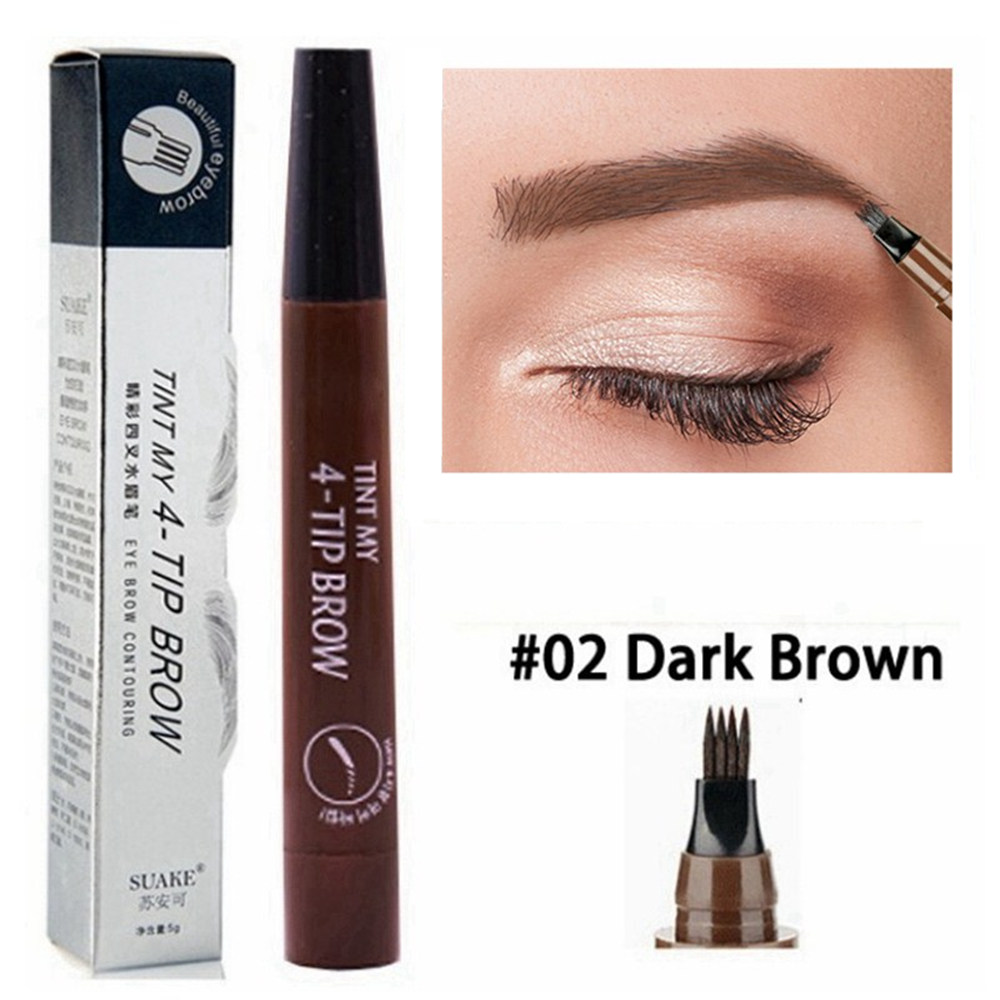 Stylo à encre liquide 3D pour tatouage des sourcils, crayon étanche à 4 fourchettes, couleur noir et marron disponible