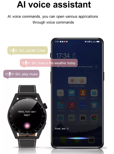 Smartwatch für Herren, BT Call Smart Watch Band steuern + Musik auf der Uhr Active Pro 3 abspielen