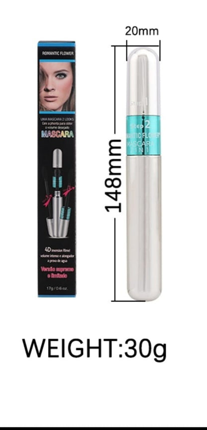 4D Silk Fiber Vegan mascara 2 in 1 waterdigte swart mascara vir dik verlenging van wimpers